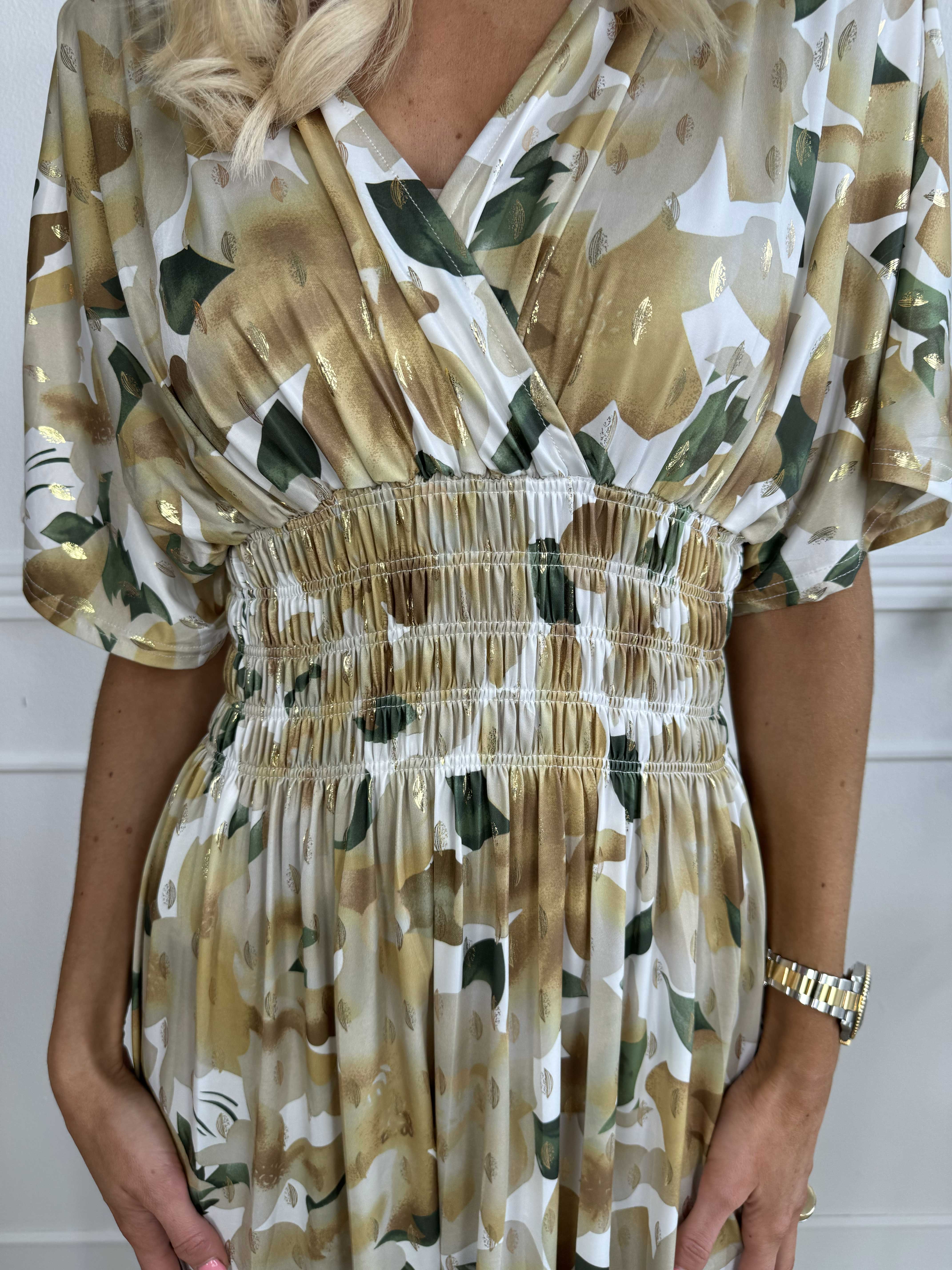 Pams Sweet Flower - Lang elastisk kjole i krølfrit stof